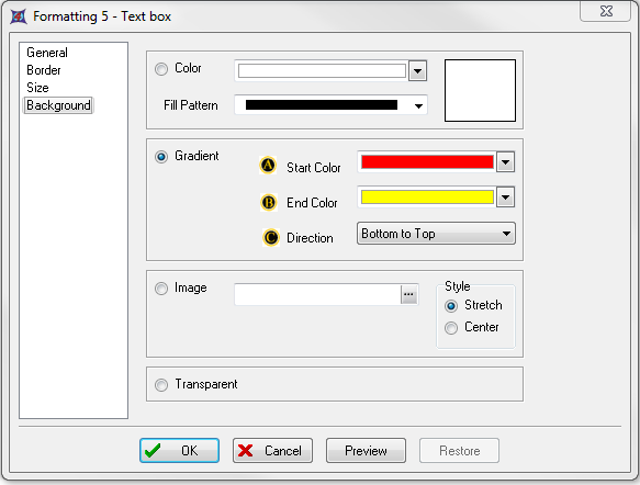 图T5.15  Formatting Text Box Dialog -- Background Category (格式化文本框对话框 - 背景类别选项)